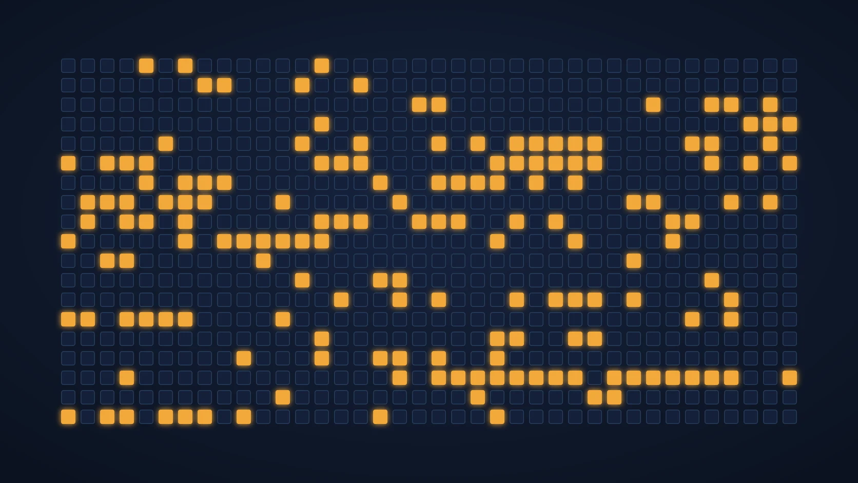 Cuadrícula de 722 cuadrados sobre fondo azul oscuro, con 162 iluminados en ámbar. Imagen generada a partir de los datos del repositorio de OpenAI.